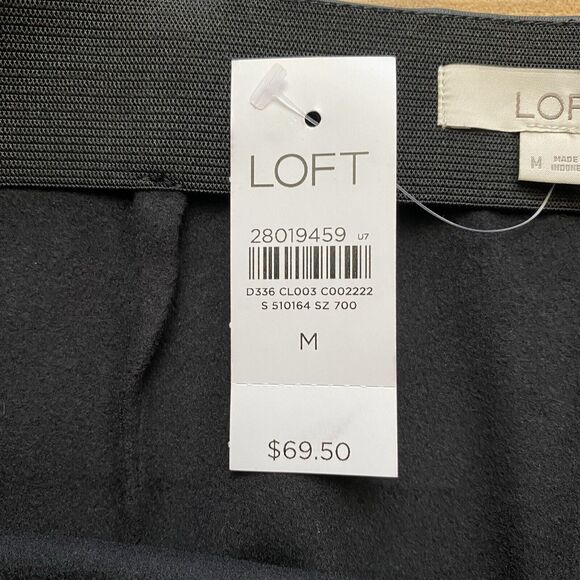 LOFT NWT M Black Vegan Leather Pull On Mini Pencil Skirt Gothic Office Siren - Picture 6 of 13